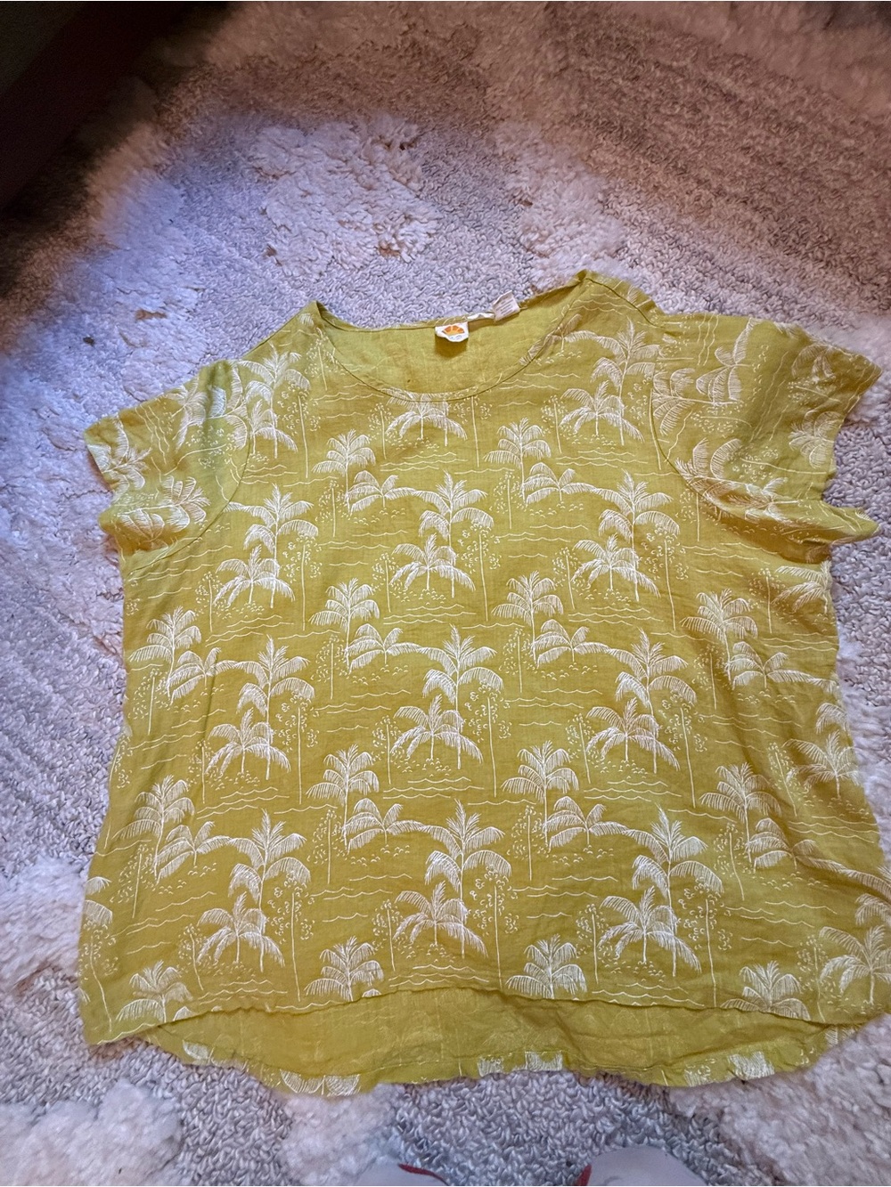 C.C Yellow Palm-Print Short Sleeve Tunic